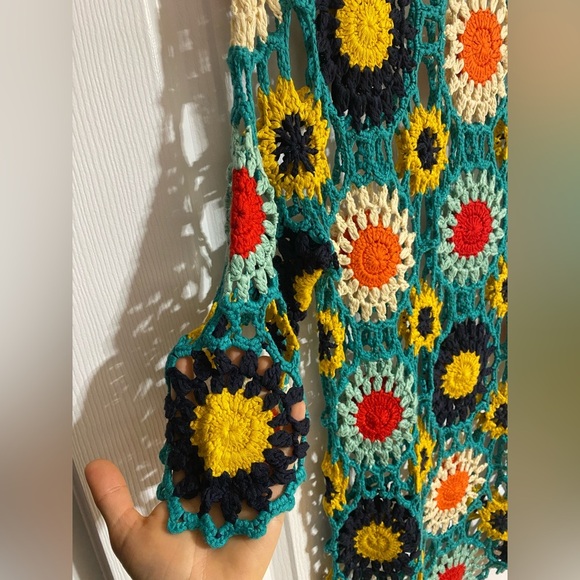 Katsum Hand Knit Crochet Floral Boho Oversized Coastal Suit Cover Up Size Small - Picture 5 of 8